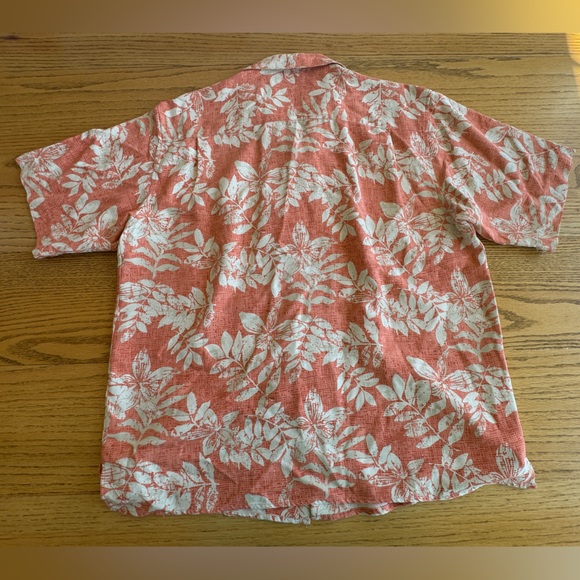 Island Republic Men’s‎ L Shirt Coral Hawaiian 100% Silk Leaf Pattern Tropical - Picture 3 of 8